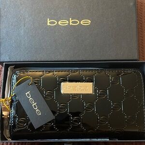 Bebe Glossy Black Embossed Wallet